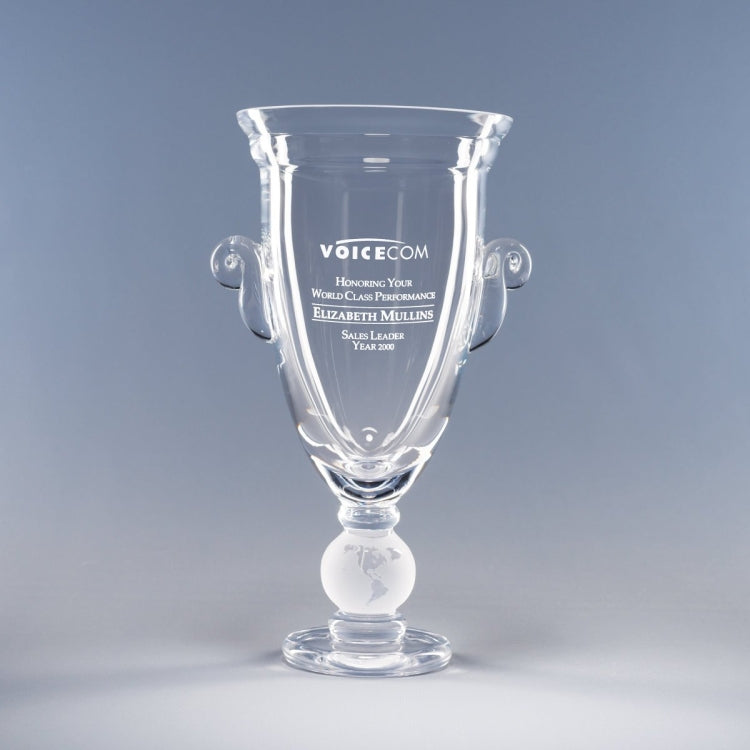 World Class Crystal Cup Award with Etched Globe Stem