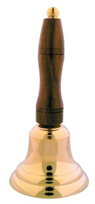 engraved brass bell with wood handle