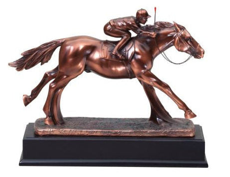 Action Pose Bronze Finish Jockey on Thoroughbred