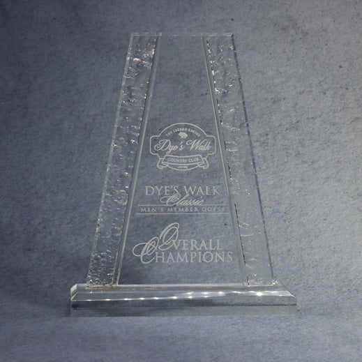 custom engraved acrylic tower award with crinkle edge design for corporate recognition