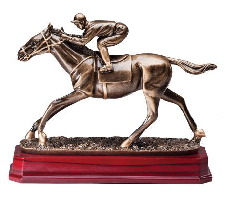 horse racing trophy with jockey resin award engraved