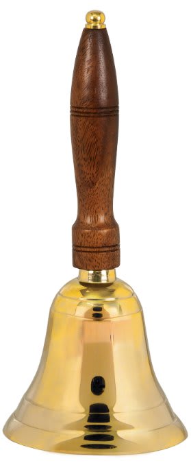 engraved brass bell with wood handle