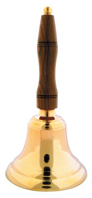 engraved brass bell with wood handle